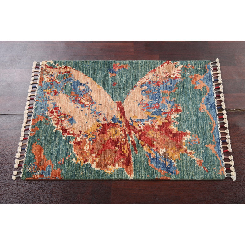 Tapis en laine à motif végétal abstrait noué à la main 2 x 3