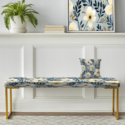 Banc floral rembourré or