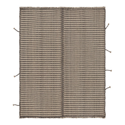 Rug & Kilim’S Accent Kilim, Square Rug In Textural Beige And Slate Gray Stripes