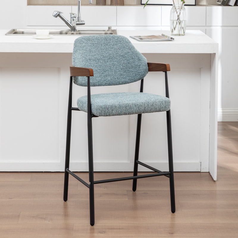 Devane Upholstered Counter Stool With Armrest, Blue