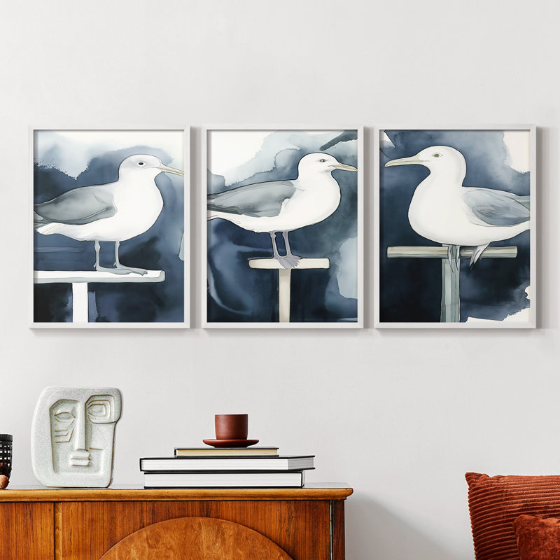 Aviaire, série I - Ensemble de 3 estampes numériques, prêt à accrocher, Blanc, H 20 po x l 48 po