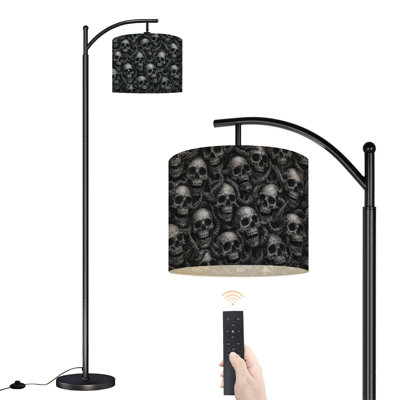 Arc Floor Lamp Black white human skulls Monochrome ornament Scary Halloween Suitable Floor Lamps with Remote LED Lights Adjustable Lamp Shades Tall Standing Lamps for Reading Office Living Room