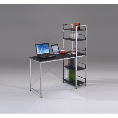 Bureau d'écriture en métal avec plateau en bois et tablettes Claranne