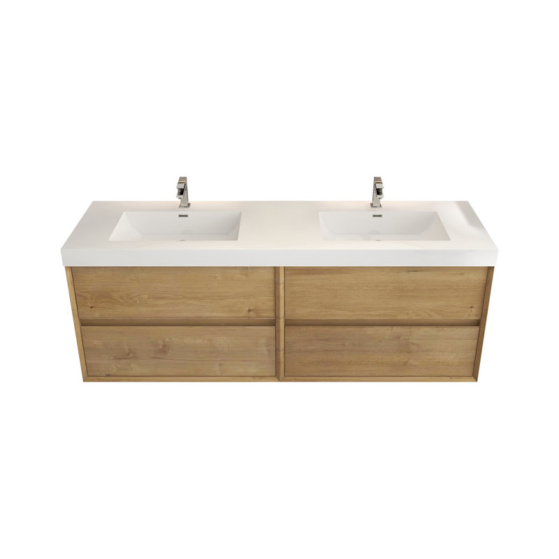 70.4'' Double Bathroom Vanity with Plastic Top, Oak
