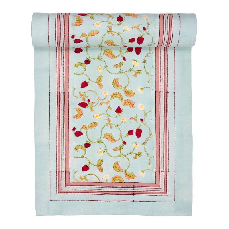 Strawberry Handmade Floral Table Runnner, 72" L x 16" W
