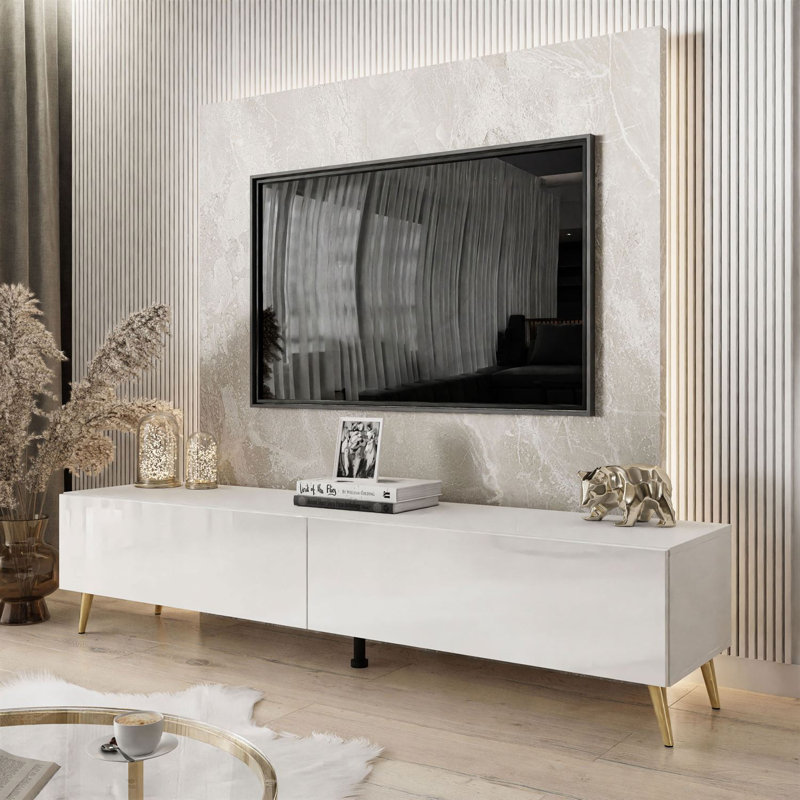 Ozora TV Stand White Gloss, Natural/White Gloss