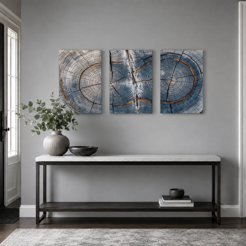 Ensemble de 3 toiles bleues et grises, H 24 po x l 16 po x 3 pièces