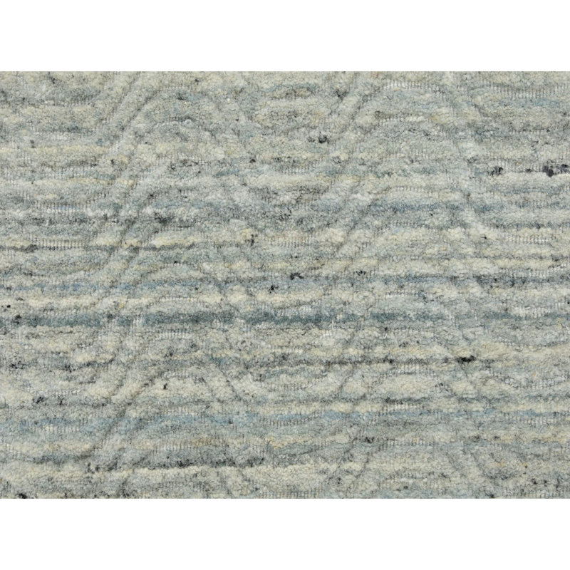 Tapis de couloir vert/gris de noué à la main New Age vert/gris de conception unique 2 pi 6 po x 7 pi 10 po Tapis décoratif