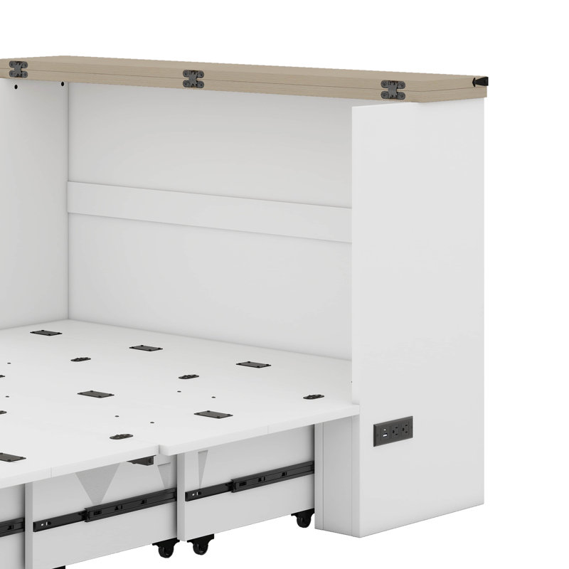Lit escamotable Murphy avec station de charge, lit plateforme pliable multifonctionnel avec 1 grand tiroir de rangement
