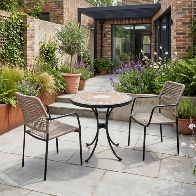 TERVANO 60cm Bistro Table with 2 RIVELLA Taupe Chairs Set
