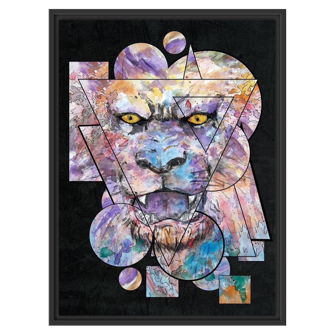 Gerahmtes Wandbild Painted lion black