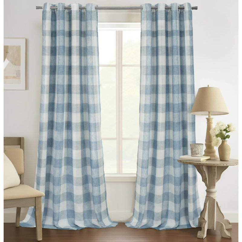 Adamantini Plaid Blackout Thermal Grommet Curtain Panels, Dusty Blue, 52" W x 108" L