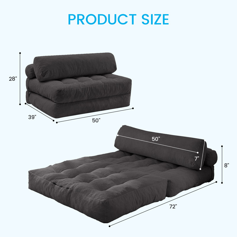 Support de dossier de canapé-lit pliant convertible 50 po, gris foncé, H 28 po x l 50 po x P 72 po, Gris foncé