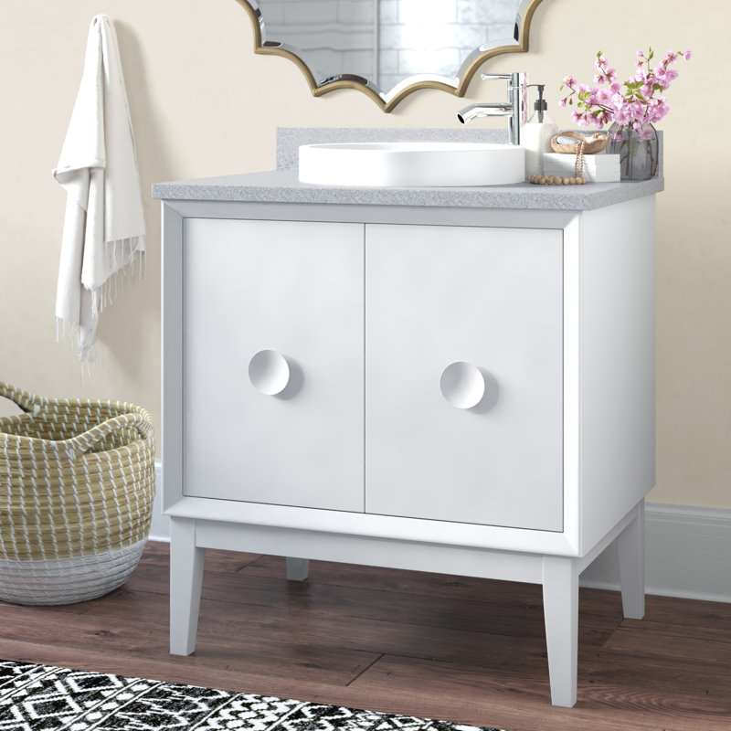 Crumley 31'' Free-standing Single Bathroom Vanity with Stone Vanity Top, White/Gray Granite
