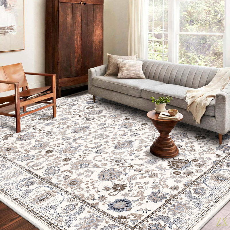 Area Rug 8X10 Vintage Bohemia Non-Slip Washable Rug For Living Room Kitchen Bedroom Living Room Flower Design