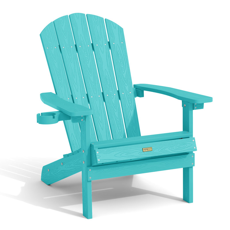 Outdoor Adirondack Chair with Cup Holder All-Weather HIPS Patio Chairs for Lawn, Garden, Fire Pit, Backyard, Teal