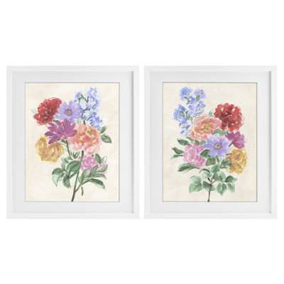 Fleurs printanières sur parchemin, ensemble de 2 reproductions encadrées sous verre, design par June Erica Vess