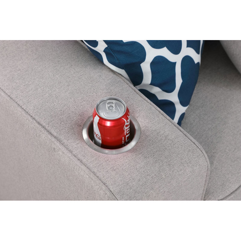 Canapé modulaire en L gris clair de 7 po avec repose-pieds et porte-gobelet Cooper, Lin gris pâle