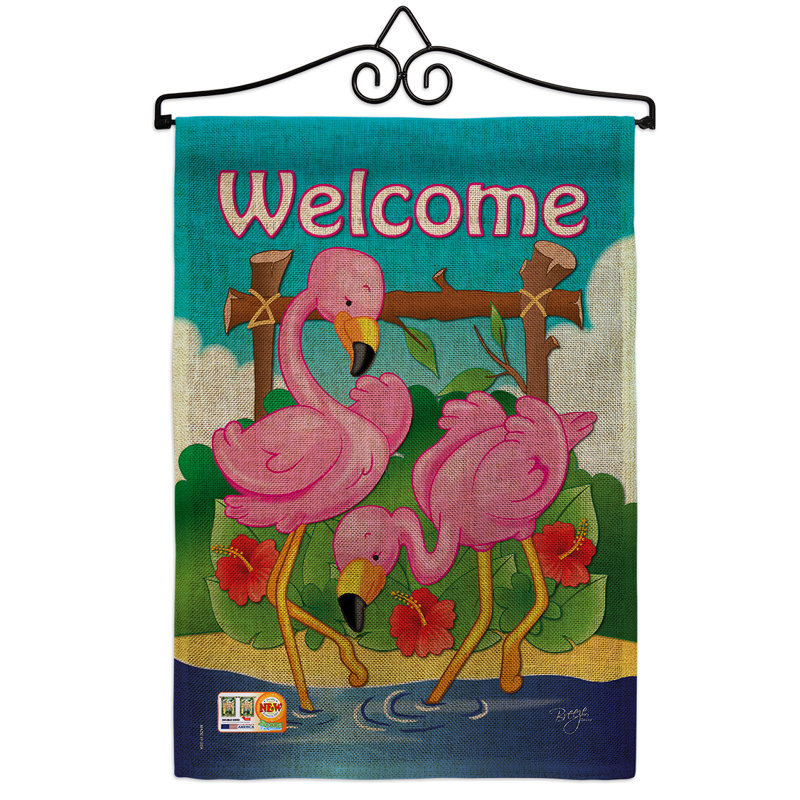 flamant roses 2 côtés en toile jute 19 x 13 po drapeau de jardin