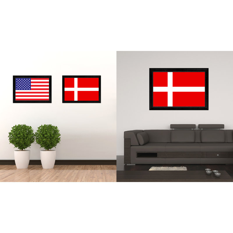 Impression sur toile, "denmark country flag", H 15 po x l 21 po x P 1 po, Encadrement noir