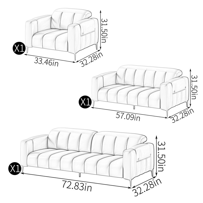 Grey modern simple sofa combination, Faux Leather
