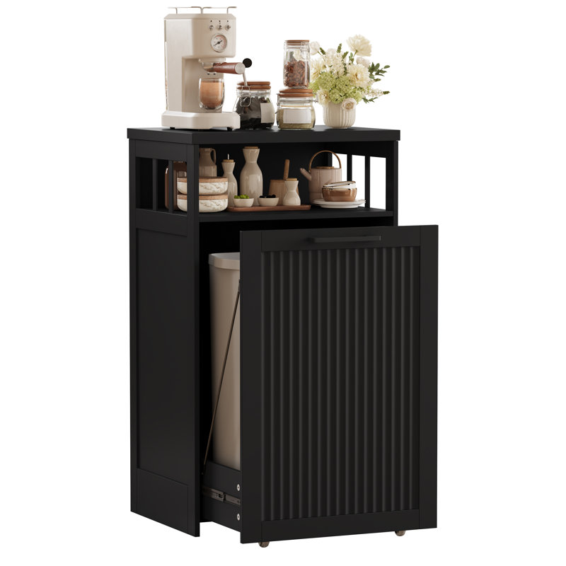 13-Gal Pull-Out Trash Cabinet with Fluted Front, Black