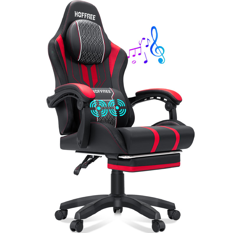 Fauteuil de jeu ergonomique avec haut-parleurs de massage Hoffree, Rouge / Noir