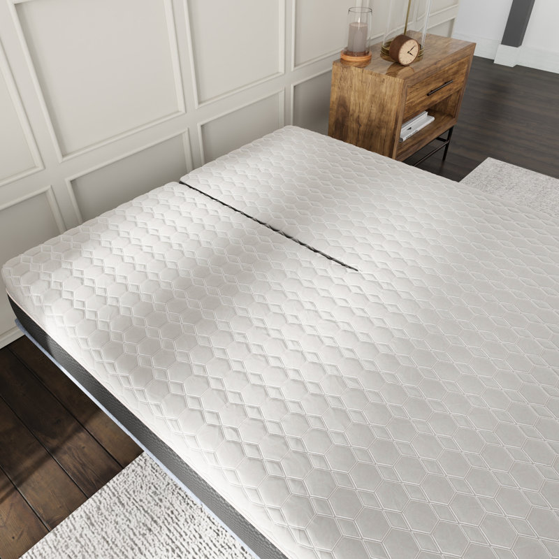 Matelas très grand divisé, 12 po, housse en tissu rafraîchissant, couche de confort en cuivre de 3 po, système de ressorts ensachés, support à haute densité, mémoire noire et gris, tissu à changement de phase, noyau, base en mousse,
