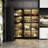 L-Shaped Bookcase Set With Tempered Glass Doors, Aluminum Alloy Frame And 3-Color LED Shelf Lighting