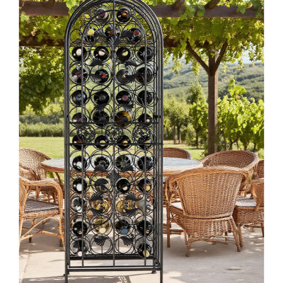 Wrought Iron Wine Rack To Hold 45 Standard Bottles, Lockable Cage, Elegant Bronze Finish, 53" High For Slide - Lock Door, , Ideal Kitchen, 14.25" Deep