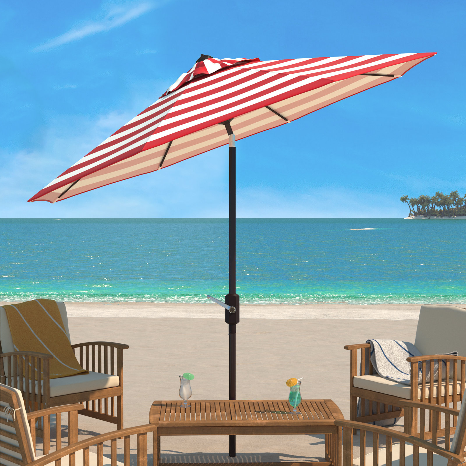 100.79'' Outdoor Umbrella, Red Stripe, Brown