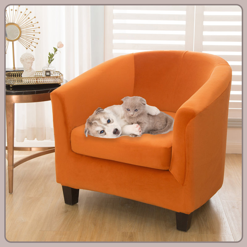 Housse pour fauteuil de café en velours avec housses de coussin de boîte Devrick, Orange français