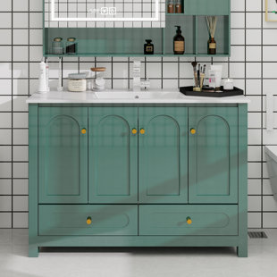 Ensemble de meuble-lavabo 48 po avec lavabo en céramique, armoire de rangement abondante, 4 portes à fermeture en douceur et 2 tiroirs