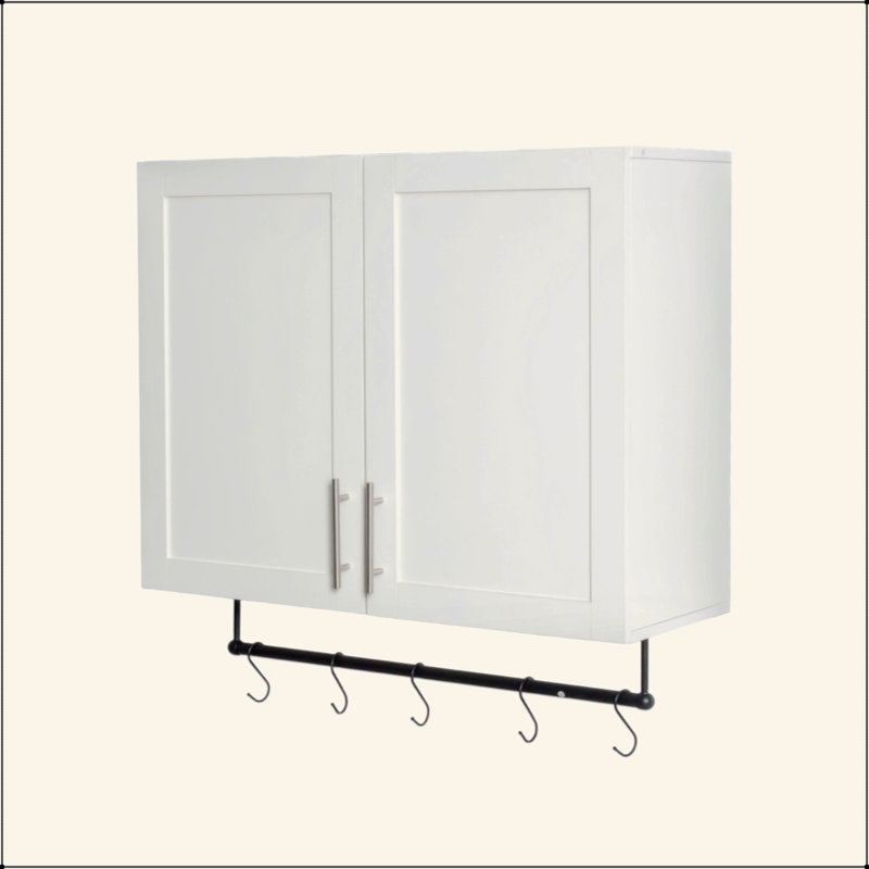 Armoire murale de salle de bain avec tablette réglable, barre à serviettes, 5 crochets, armoire de rangement au-dessus de la toilette pour la salle de bain, cuisine, blanc