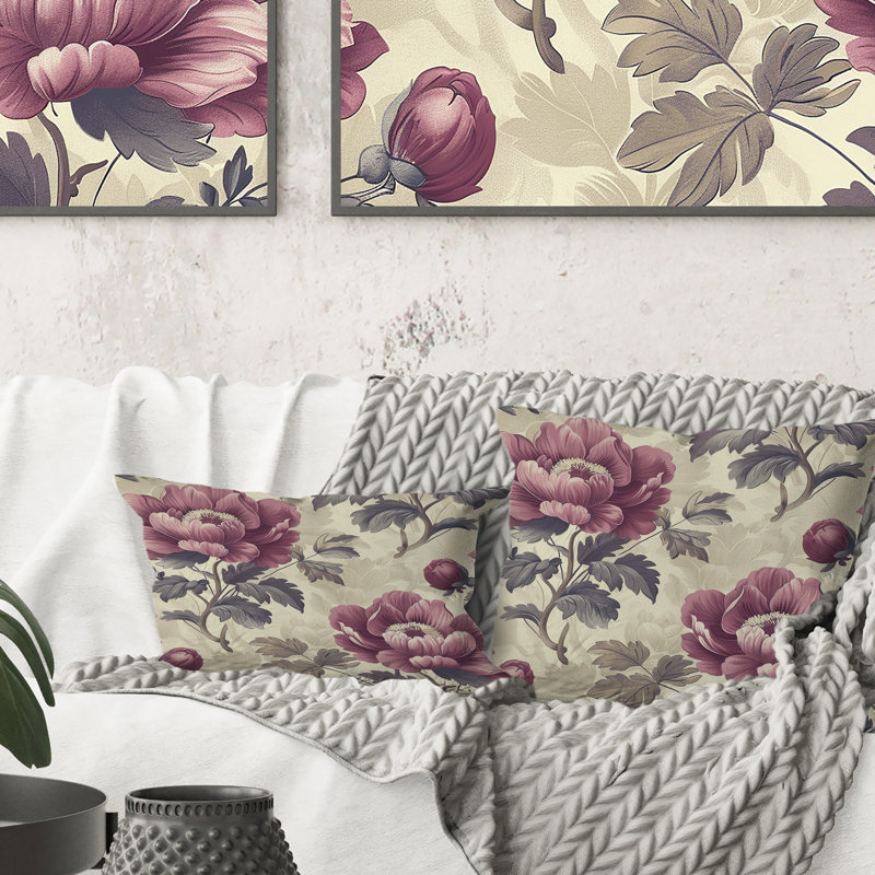 Mulberry - Fleurs de ferme beige - Coussin de ferme, H 16 po x l 16 po, Carrée