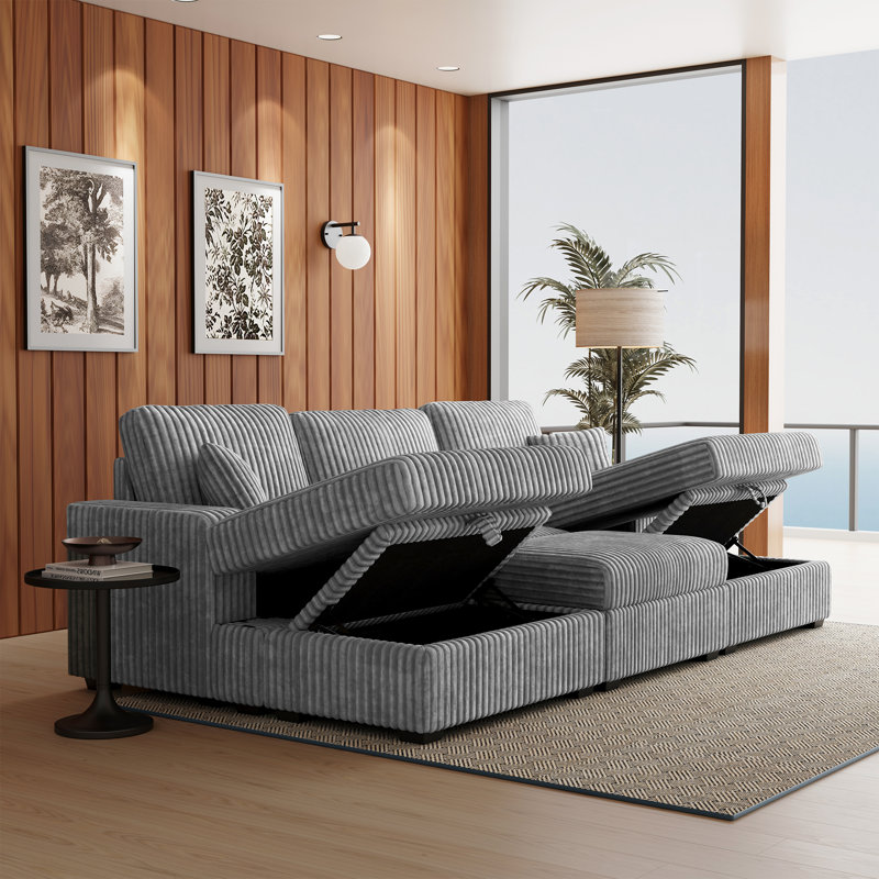 Canapé modulaire surdimensionné en velours côtelé Bianca, Velours côtelé gris pâle
