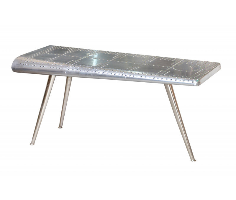 56" Silver Aluminum and Solid Wood Three Leg Console Table