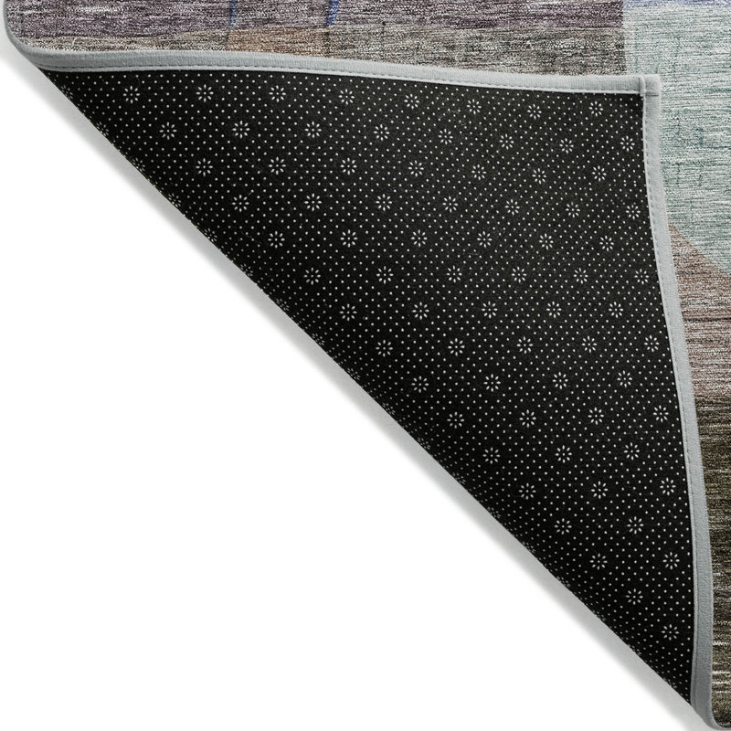 3' X 5' Brown Blue And Green Abstract Washable Indoor Outdoor Area Rug