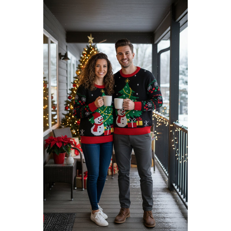 Festive Fun Christmas Snowman and Tree Jumper, Small