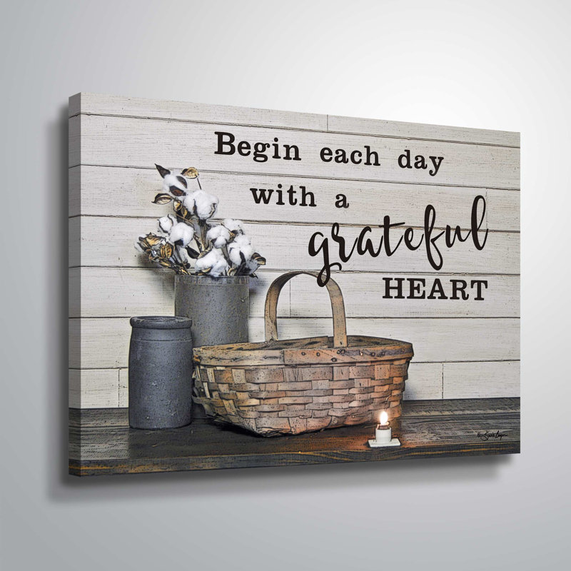Remaley Begin Each Day with a Grateful Heart by Susie Boyer - Print on Canvas, 8" H x 10" W x 2" D, Wrapped Canvas
