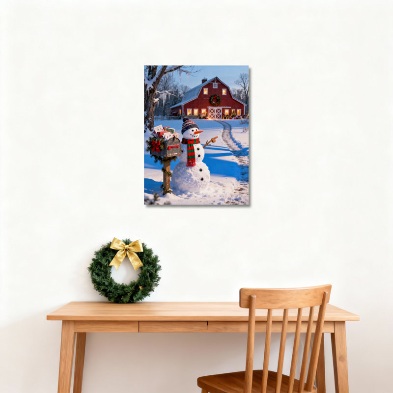 «Winter Snowman Scene», art mural, H 18 po x l 12 po