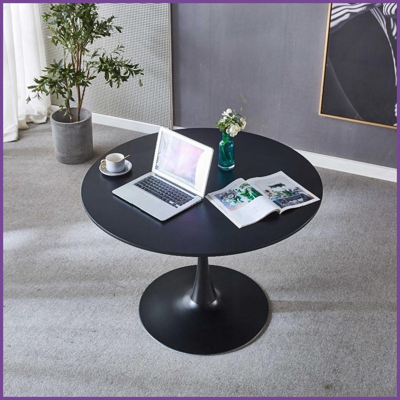 Table basse 31,5 po Mid-Century Golden Tulip, H 28,74 po x L 31,49 po x l 31,49 po, Noir, Doré