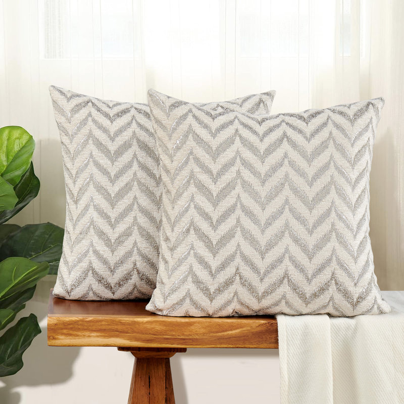 Chevron Square Throw Pillow Cover, Silver