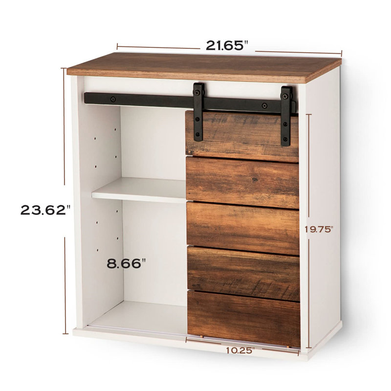 Armoire de salle de bain murale Deundrae Oaks pour rangement, style campagne moderne avec porte de grange coulissante
