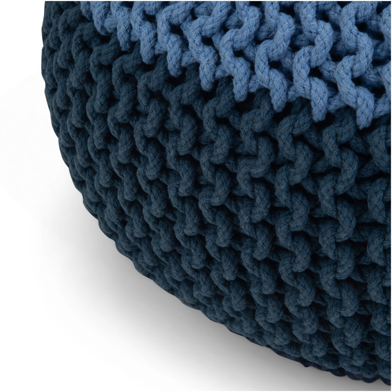 Nikki - Pouf rond tricoté à la main - Bleu / Bleu marine