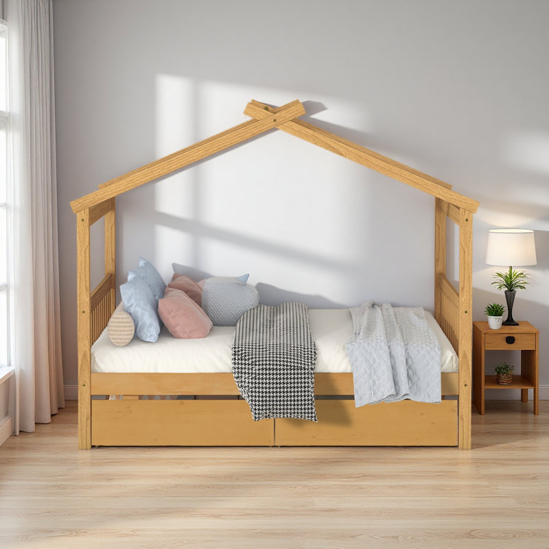 Lit en bois avec tiroirs, Lit double