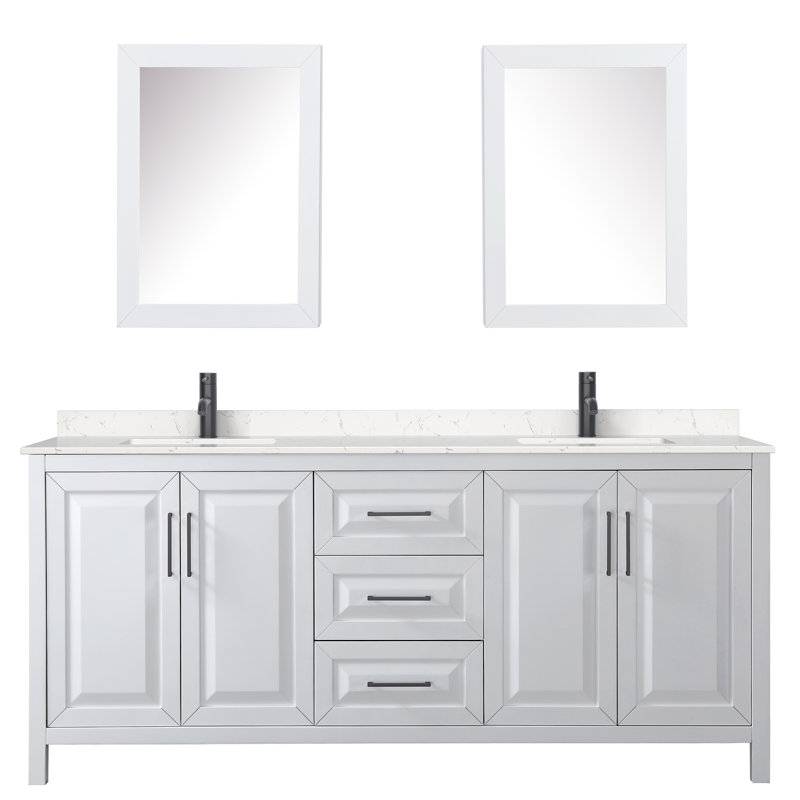 Daria 80'' W Double Vanity, Carrara Cultured Marble, White, Polished Chrome