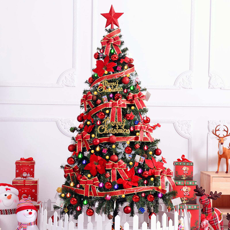 Arbre de Noël traditionnel 87,2 "avec guirlandes de lumières et décorations