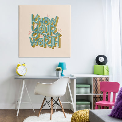 Know Your Worth Green on Beige Canvas, design by Sarah Hickman