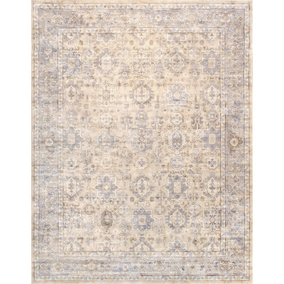 Tapis beige oriental en polyester tissé à la machine tissé à la machine / rectangulaire 8 pi x 10 pi